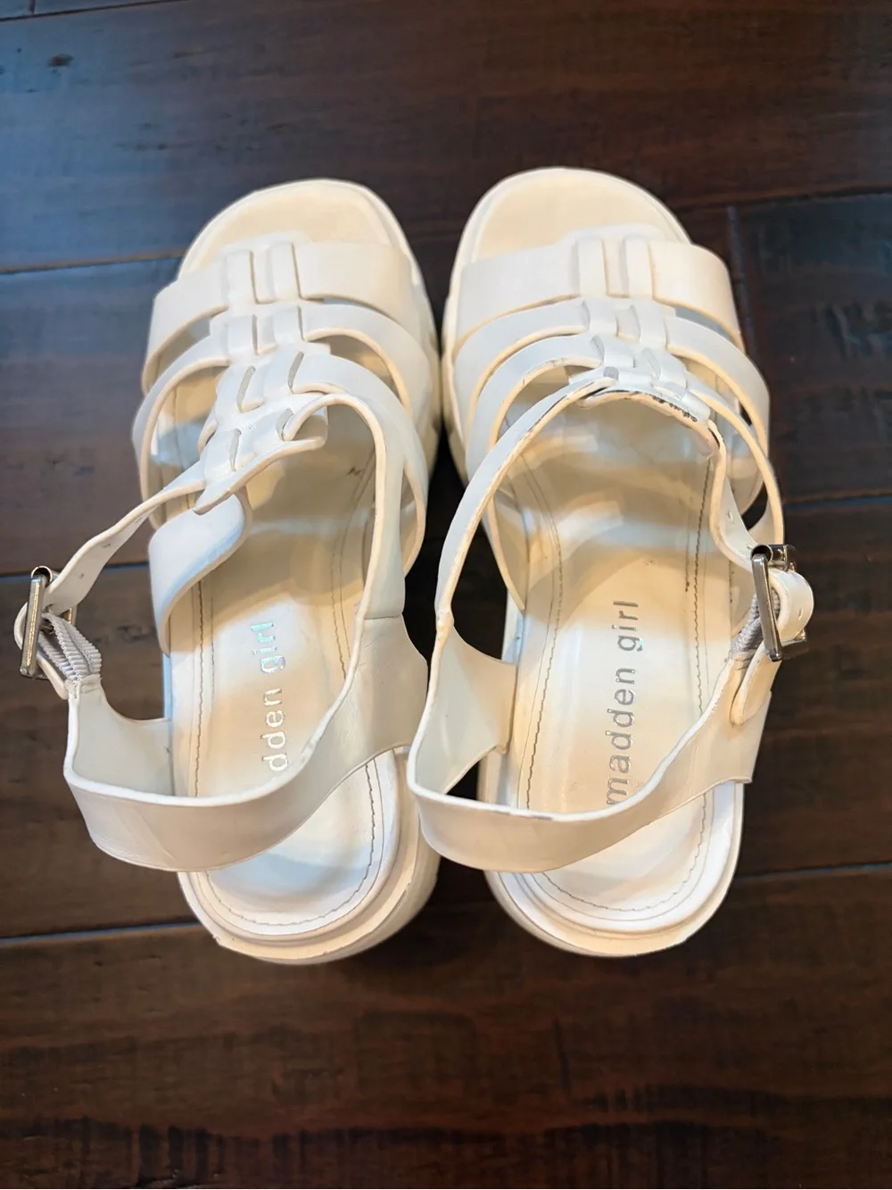 Madden Girl Platform Lug Sandal off white Buckle Strap 90s Y2K chunky block heel